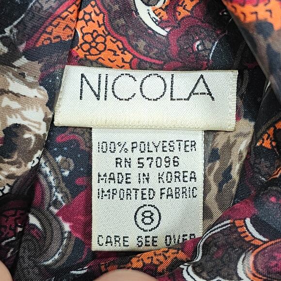 Vintage Nicola Blouse Womens 8 Sheer Striped Tie Neck Long Sleeve Career Holiday - Picture 8 of 9